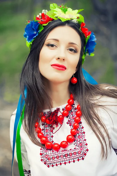 Woman wearing national ukrainian outdoors — Stock Photo, Image