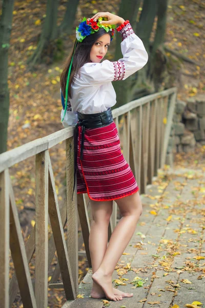 Woman wearing national ukrainian outdoors — Stock Photo, Image