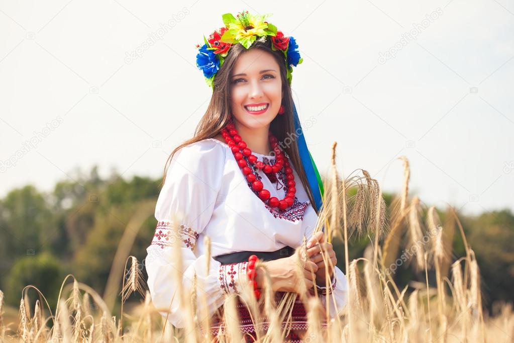 Beautiful young woman wearing national ukrainian