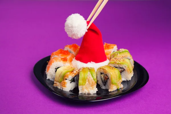 Sushi Maki z santa hat — Zdjęcie stockowe
