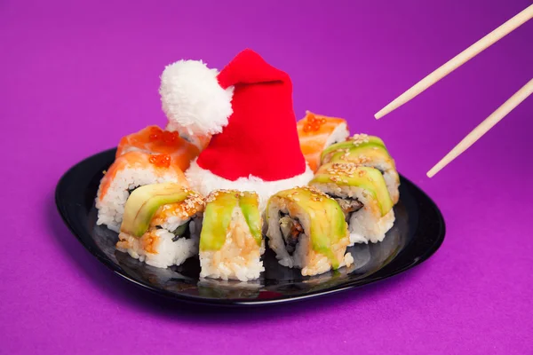 Sushi Maki z santa hat — Zdjęcie stockowe