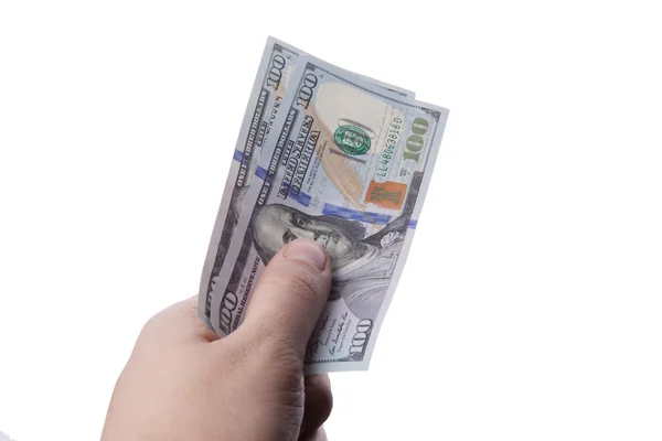 Mão segurando notas de cem dólares — Fotografia de Stock