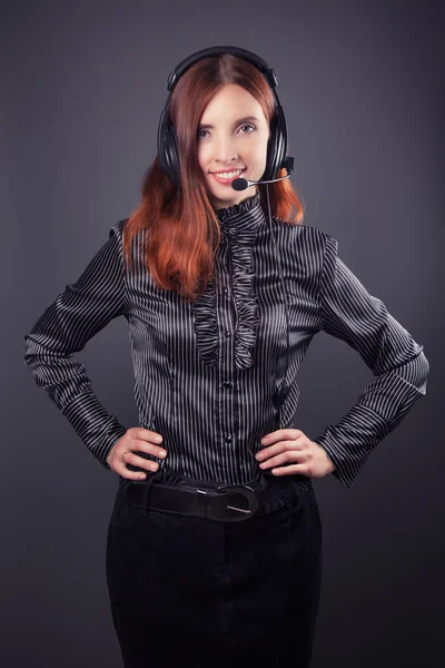 Business woman with headphones — Stock Photo, Image