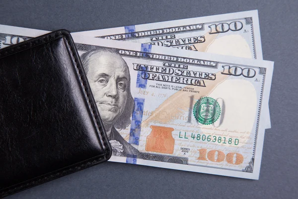 Purse with hundred dollar banknotes Stock Image