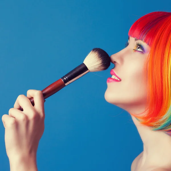 Woman wearing colorful wig — Stock Photo, Image