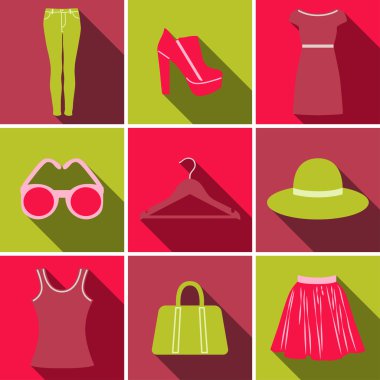 vektör renkli moda ikonu dokuz simgelerden oluşan ayarla