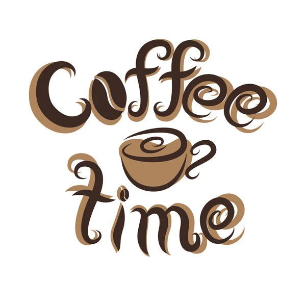 Vector dibujado a mano letras de tiempo de café y taza — Vector de stock