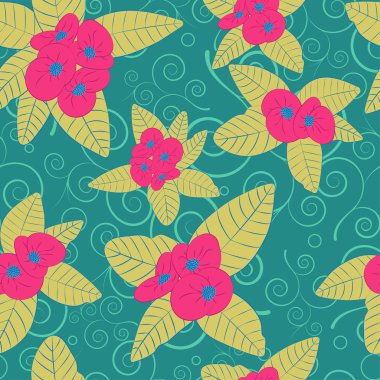 çiçek öğeleri ve swirls ile soyut seamless modeli