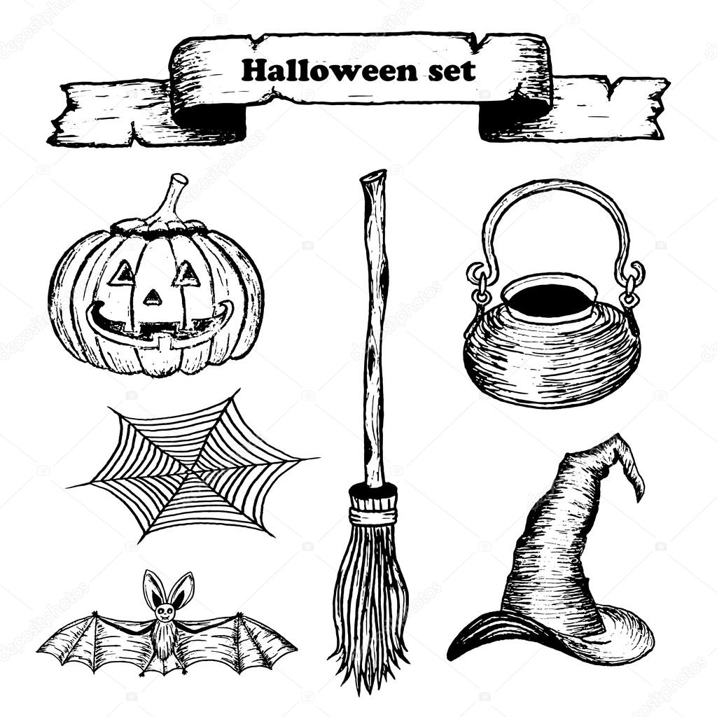 vector hand drawn halloween set on white background