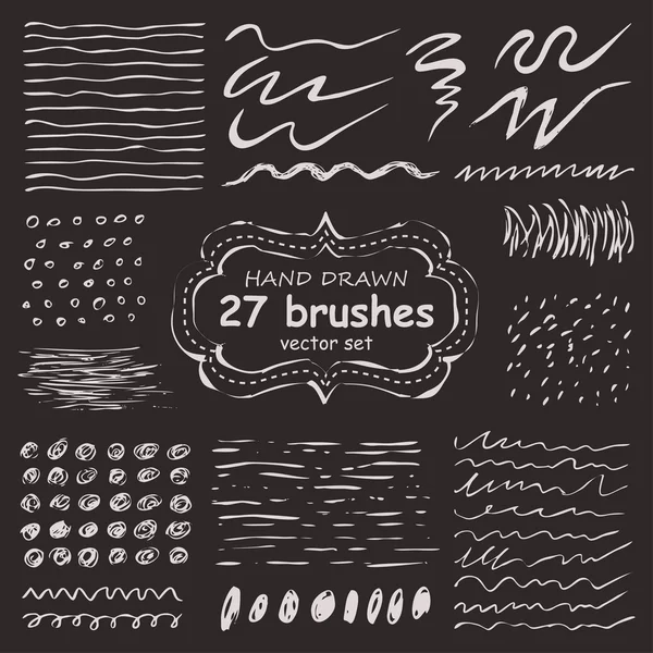 Set vectorial de 27 de perii de grunge trase manual — Vector de stoc