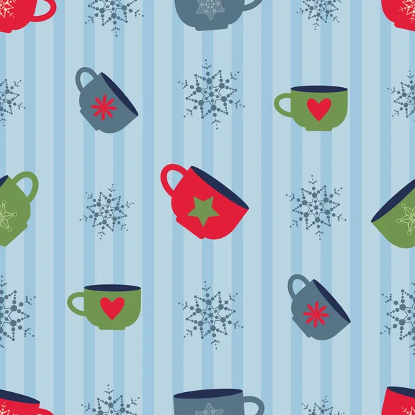 Векторный бесшовный рождественский узор с красочными чашками — стоковый вектор
