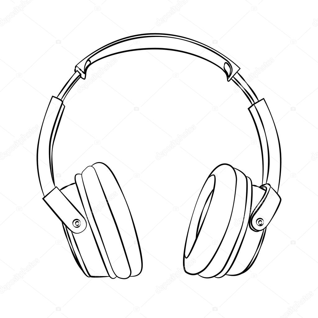 vector hand-drawn sketch of headphones against white background