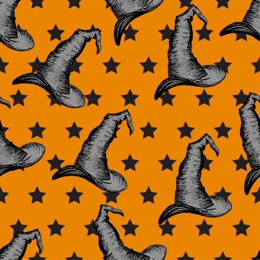 Halloween cadı şapkaları ile Dikişsiz desen vektör
