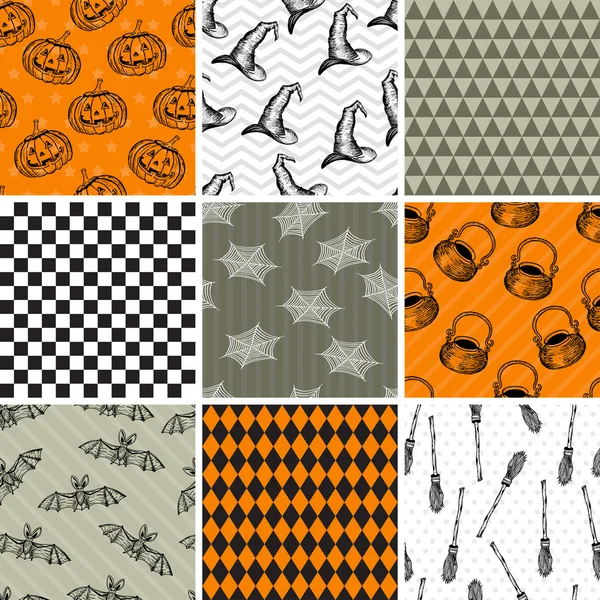 Vector grunge set of halloween seamless patterns — Stock Vector