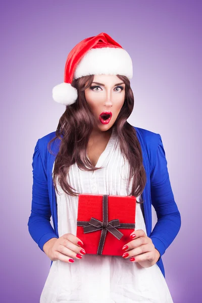 Christmas Santa hoed vrouw — Stockfoto