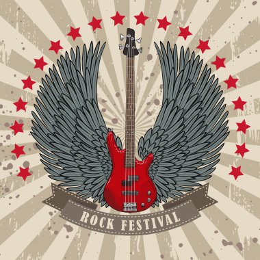 vektör poster ile kanatlı gitar rock Festivali için