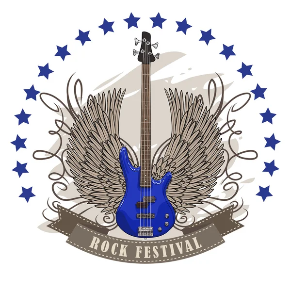 Векторний плакат для рок-фестивалю з крилатою гітарою — стоковий вектор