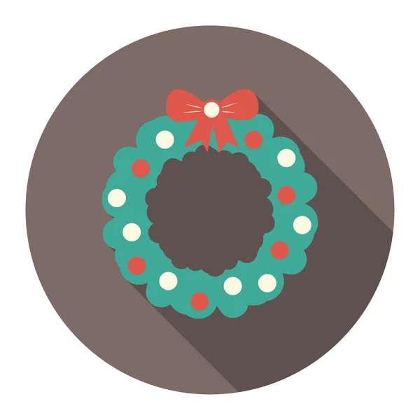 Vector round flat icon with christmas wreath — Stock Vector