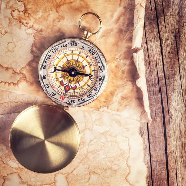 Old treasure map with compass — Stock Photo, Image