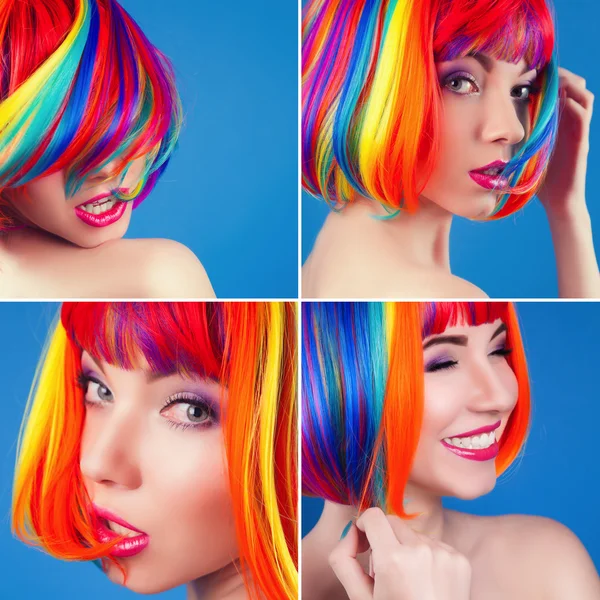 Красивая женщина носит красочный парик — стоковое фото