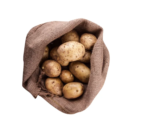 黄麻布の袋のジャガイモを収穫 — ストック写真
