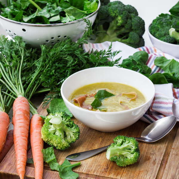 Organic fresh vegetables and spring soup