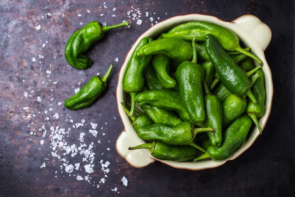 Rå grön paprika pimientos de padron traditionella spanska tapas — Stockfoto