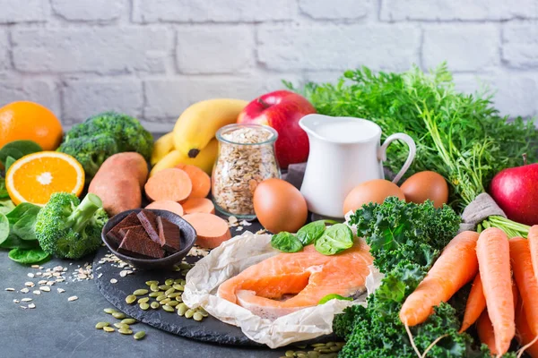 Conceito Nutrição Equilibrada Asma Alívio Respiratório Alimentos Alimentação Limpa Sortimento — Fotografia de Stock