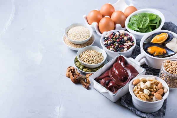 Gezonde Voeding Dieet Concept Assortiment Van Voedsel Rijk Aan Ijzer — Stockfoto