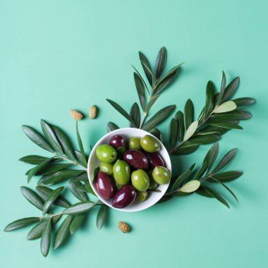 Taze zeytin ve zeytin dalı.