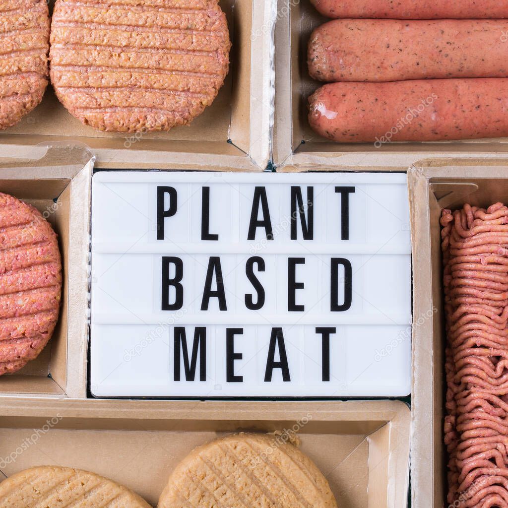 Variety of plant based meat, food to reduce carbon footprint