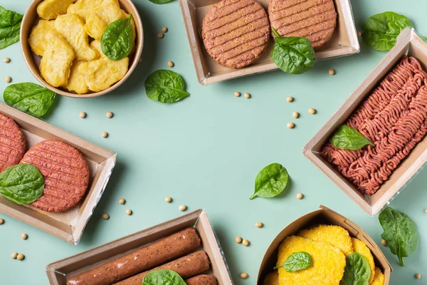 Variedade de carne vegetal, alimentos para reduzir a pegada de carbono — Fotografia de Stock