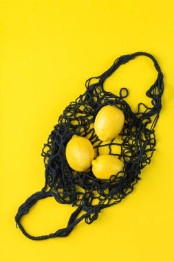 Limonlu ağ torbası. Sıfır atık, plastiksiz konsept