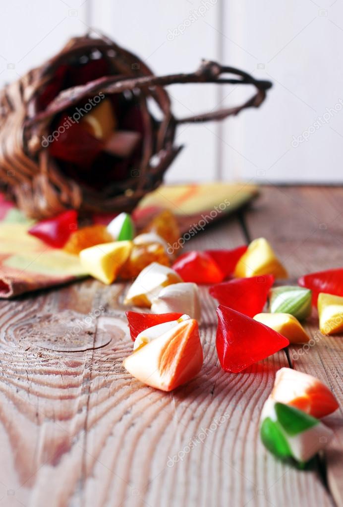 Basket with colorful sweet candies