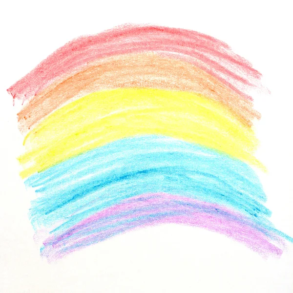 Oil pastel crayon's picture with painted rainbow — Stock Photo, Image