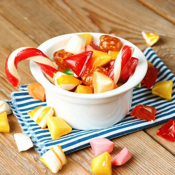 Bowl with colorful sweet candies — Stock Photo, Image