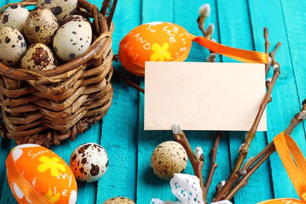 Quail eggs and willow branch — Stockfoto