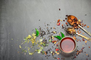 Herbal tea on a black chalkboard