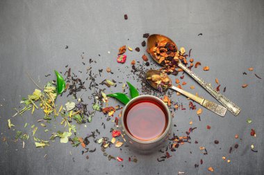 Herbal tea on a black chalkboard