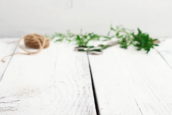 Mezcla de hierbas en una mesa de madera con espacio para copiar — Foto de Stock