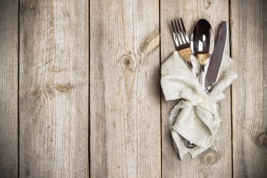 Table setting on a rustic wooden table