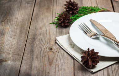 Table setting on a rustic wooden table