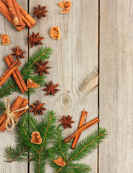 Рождественское украшение елкой и пряностями — стоковое фото