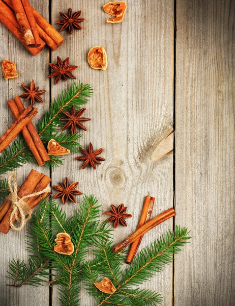 Рождественское украшение елкой и пряностями — стоковое фото