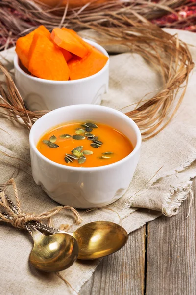 Fresh orange pumpkin soup in a bowl