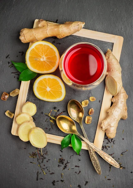 Ginger teh dan bahan — Stok Foto