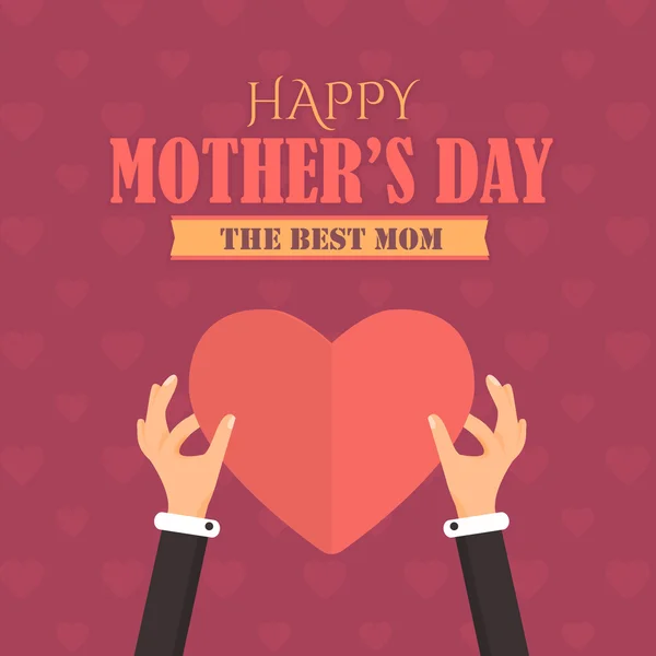 Happy Mother's Day Vector Design. Announcement and Celebration Message Poster, Flyer. Heart Symbol Hold Hands Template — Stock Vector