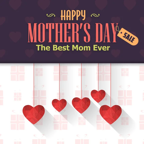 Mutlu anneler günü Tema Satılık Web Banner. Asılı tarzı düz geometrik kalp sembolleri. Duyuru ve kutlama mesajı Poster, Flyer şablonu — Stok Vektör