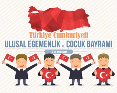 Türkiye Cumhuriyeti Bayrak Lı Çocuk ve Kutlama Kartı, Tebrik Mesajı Afişi, Arka Plan, Rozetler - İngilizce 