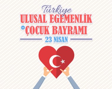 Türkiye Cumhuriyeti Kutlama Kartı ve Tebrik Mesajı Afişi, Arka Plan. Heart Symbol Flag Hold Hands - İngilizce 